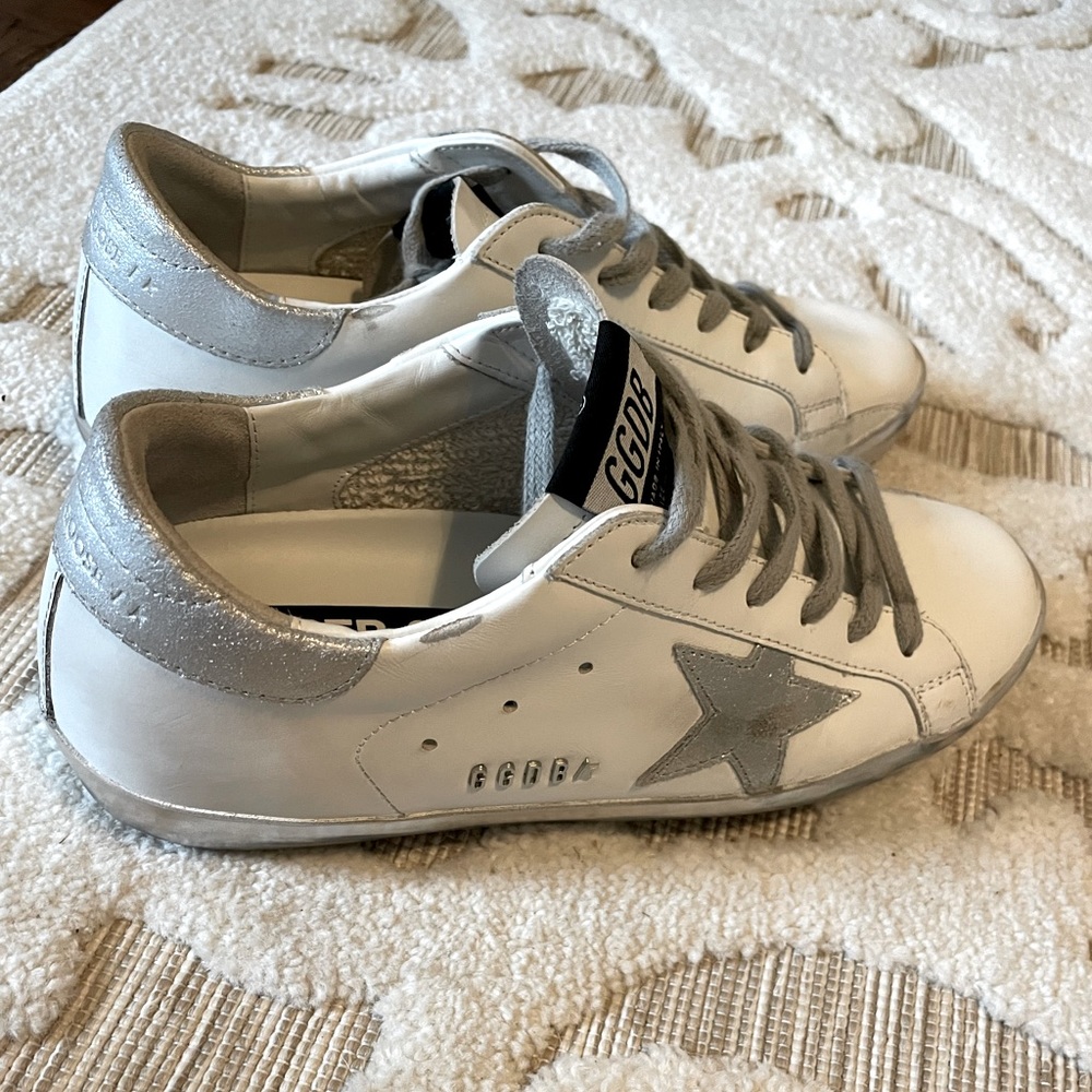 White and Silver GG sneakers. Size 38. Like new.